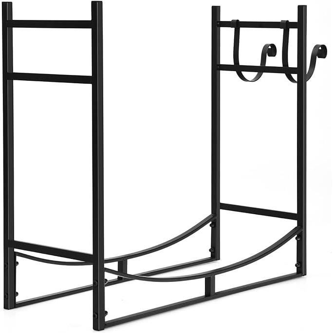 Support A Bois De Chauffage Robuste Et Ensemble Doutils Avec Supports A Bois Dallumage Et Pelle 91x33x76cm Noir 88303330