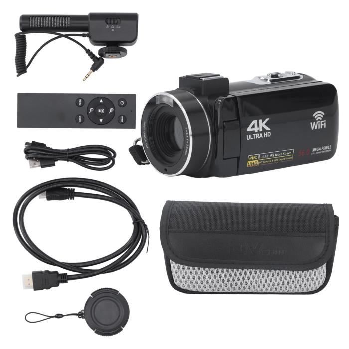Caméscope Numérique 4K HD Vision Nocturne WiFi Zoom Optique 12X Noir