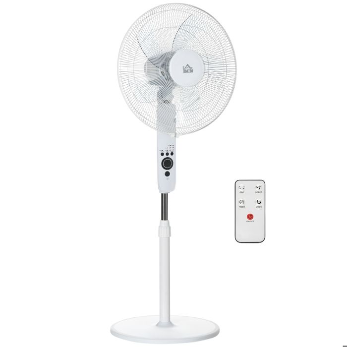 Ventilateur sur pied puissant - HOMCOM - 45 W - réglable en hauteur 110-124 cm - télécommande - 3 vitesses oscillation et minuterie - Hom