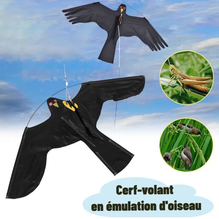 Cerf-volant Effaroucheur Oiseaux - Faucon 120x66 Cm - Nylon Réfléchissant - Protection Jardin, Potager, Ferme