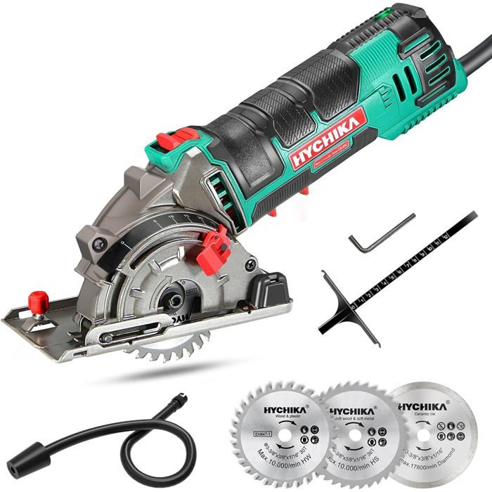 Scie Circulaire HYCHIKA 500W Mini Circulaire 4500RPMMoteur en Cuivre Pur les coupes de bois de métal mou