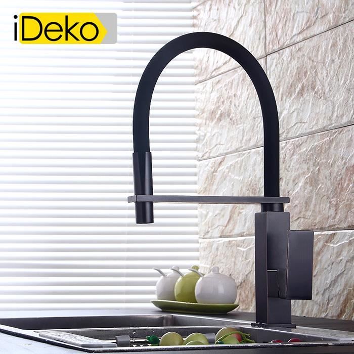 IDeko®Robinet Cuisine mitigeur avec douchette Extractible en Silicone Noir  Rabattable 360°pour évier brossé le bronze noir à Bras Ro - Cdiscount  Bricolage