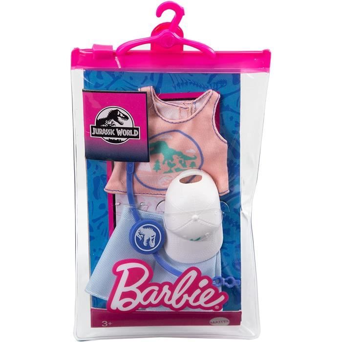Barbie Fashion Pack thème Jurassic World - GRD46 - Ensemble vêtements Short Haut Top Casquette Bracelet