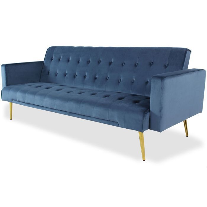MENZZO Canapé convertible clic-clac Justy Velours Bleu -L191 x P79 x H78 cmCanapé-lit : L191 x P96 x H37 cm MENZZO Canapé convertible clic-clac Justy Velours Bleu -L191 x P79 x H78 cmCanapé-lit : L191 x P96 x H37 cm