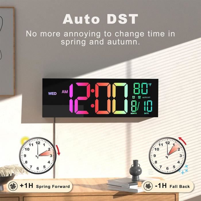 16 Grande Horloge Murale numérique avec télécommande,Horloge numérique