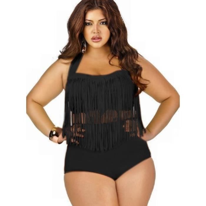 Maillot de Bain Femme 2 Pièces Grande Taille Bikini Push-up Soutien-gorge  Frange Noir - Cdiscount Prêt-à-Porter