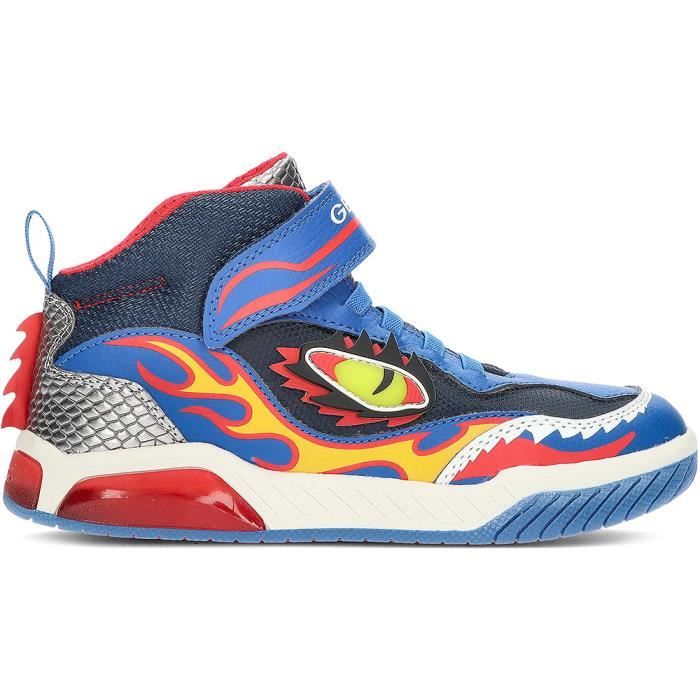 Bottines Geox J. Inek Lumineux Dragon J369CD Blanc Royal Rouge Scratch Garcon