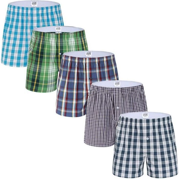 Pack de 5 Calecons Homme Carreaux 5 Couleurs en Coton Confortable Taille Elastiquee Bleu vert bleu marine noir Cdiscount Pret a Porter