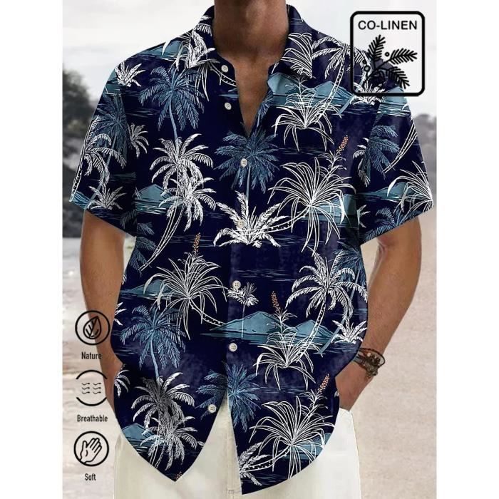 Chemise chemisette Chemise Hawaienne en Lin a Manches Courtes pour Homme Vetement de Plage AMP Palm Streetwear EuSize Shirt 1 C002 Blanc Cdiscount Pret a Porter