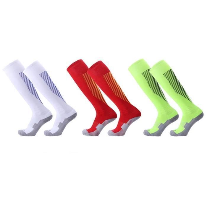 3 Paires Chaussettes de Football Enfant Chaussettes de Sport Protection Respirantes Antidérapant - Blanc/Rouge/Vert