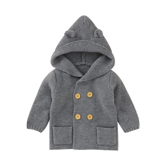 Manteau Tricot Bébé Garçon Chaud Vêtement Manches Longues Chandail Capuche Hauts Cardigan