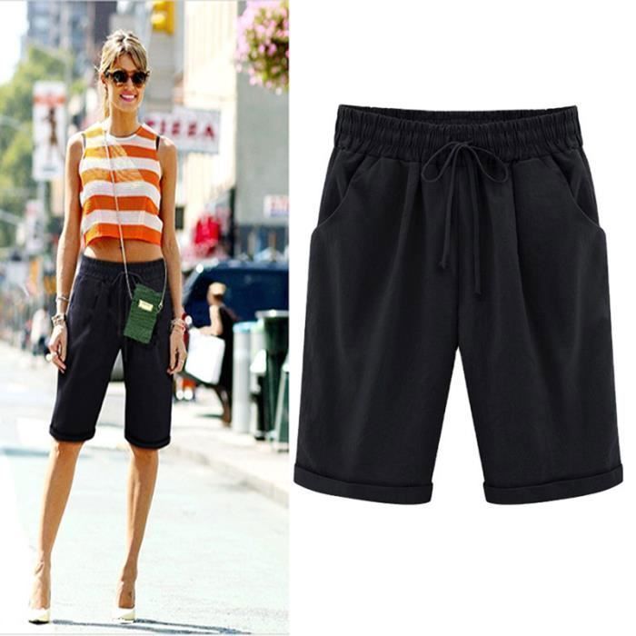 Pantalon/Short En Lin CityComfort Femme - Taille élastique, Coupe Fluide, Pour été, Vacances, Travail - Multi Tailles & Couleurs