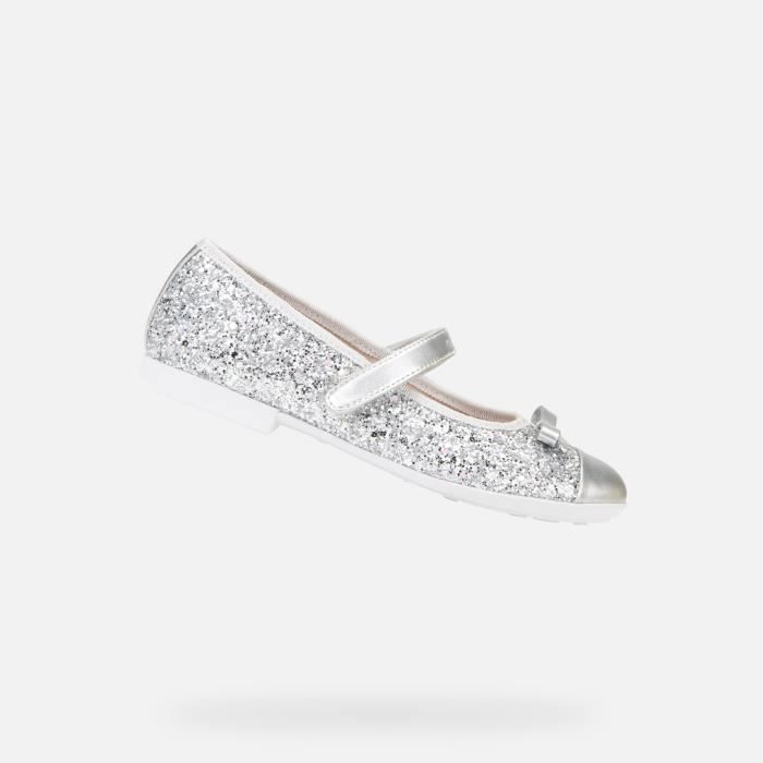 Ballerines Fille - Geox JR PLIE' - Argent Gris - Respirantes et Glamour