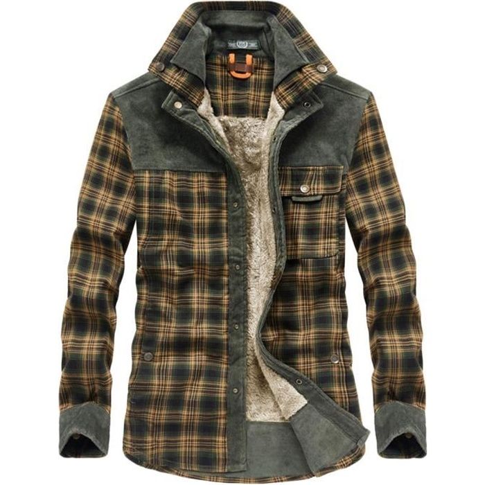 Chemise Homme a Carreaux Manches Longues Thermal Chemise de Travail Rembourree Chemise Epaisse Chaud Polaires Double Armee Verte Armee verte Cdiscount Pret a Porter