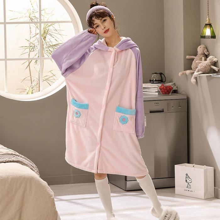 Pyjama Hiver nouveau peignoir en polaire corail vetements chemise de nuit chaude pour femme Rose Cdiscount Pret a Porter