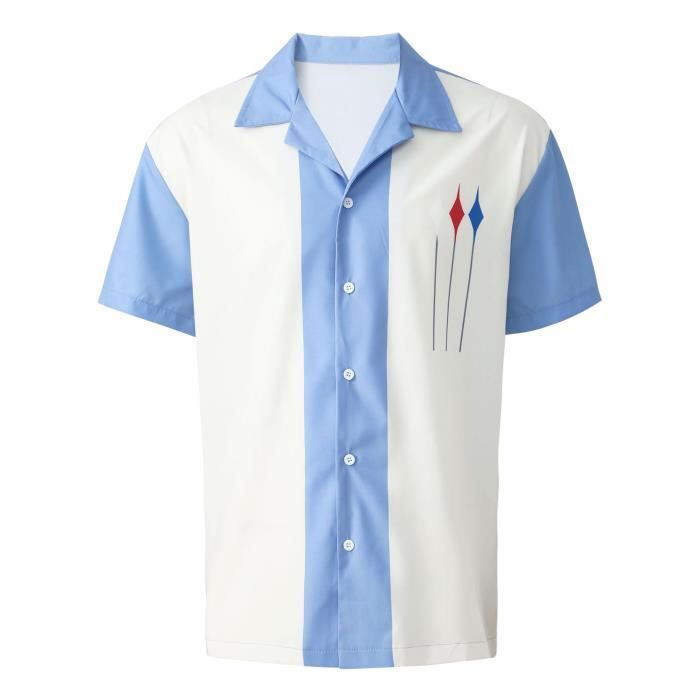 Inhzoy Chemise Casual Fashions Chemise Decontractee pour Homme Style Retro Annees 50 60 T Shirt Manches Courtes M 3XL Bleu ciel Cdiscount Pret a Porter