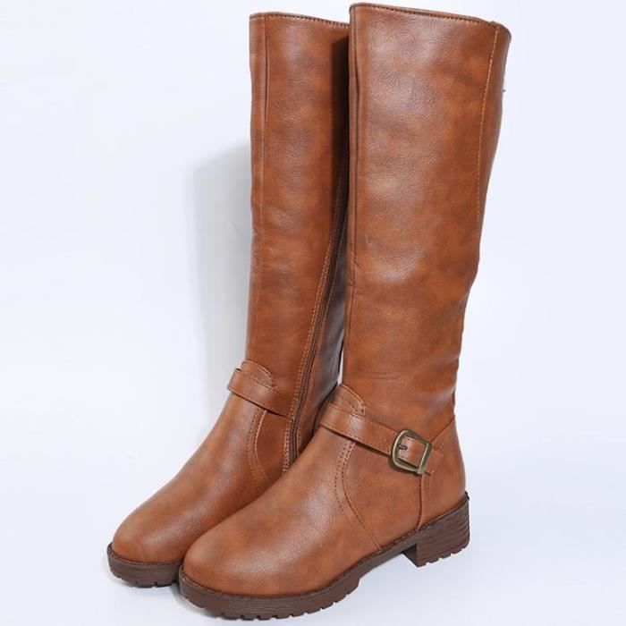 Bottes Femme Cuir Confortable Jaune Zoupu Talon pais Sous