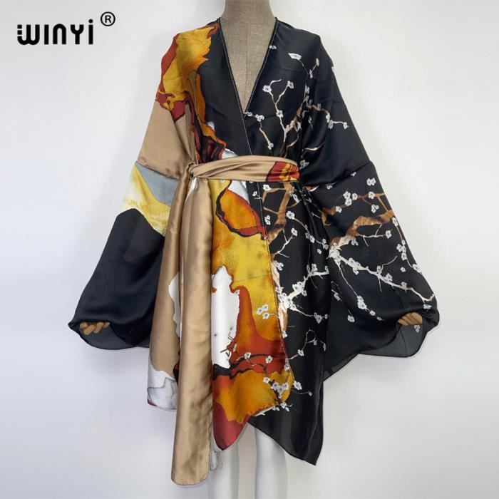 Robe de Plage Femme Été Kimono Bikini Cover Up Tunique Cardigan Imprimé