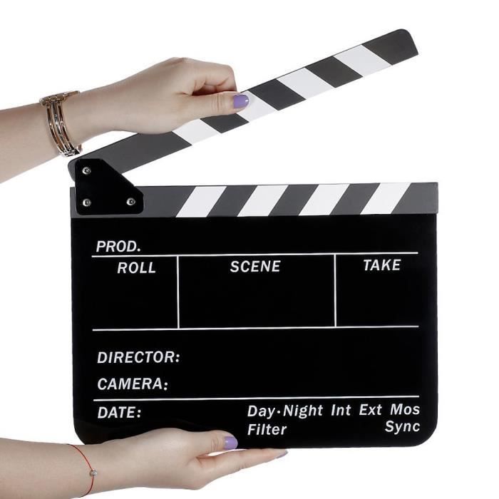 Neewer Clap Cinéma Film en Plastique Acrylique 10x12in/25x30cm Scènes dAction Cut Clapper Ardoise avec Perche Bâtons Coloré 