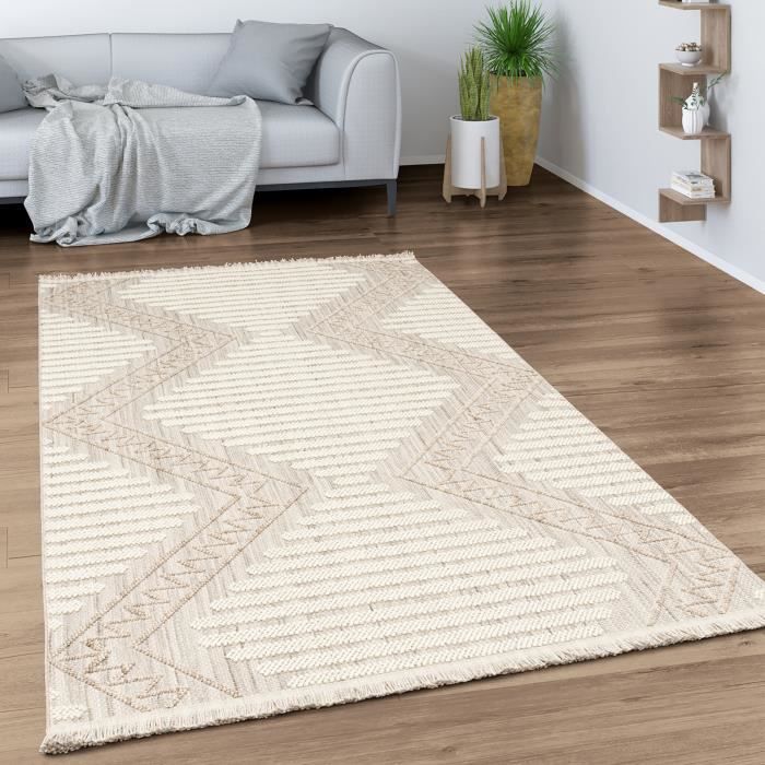 Tapis à Poils Ras Géométrique - Paco Home - 120x170 Cm - Crème