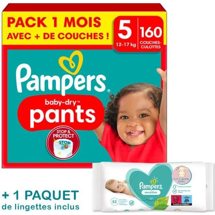 Pack 124 Couches PAMPERS BABY-DRY Taille 2 (4 à 8 KG) Bébé Stop & Protect