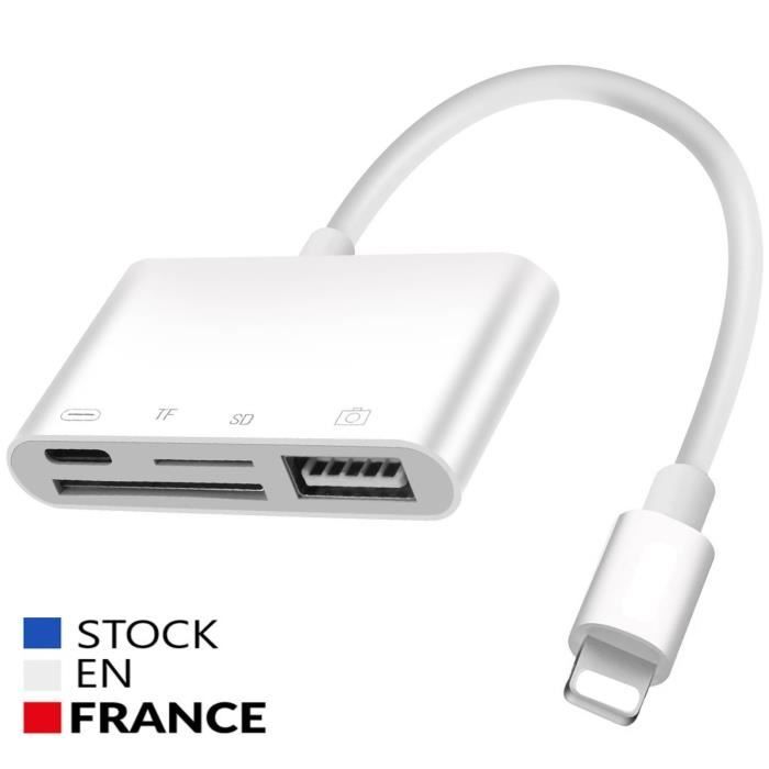 Adaptateur 4 en 1 pour Apple Iphone 13 Pro Lecteur de Carte SD-TF + Lecteur  USB + Port de Charge - Cdiscount Téléphonie
