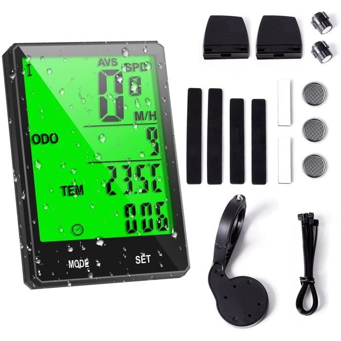 Compteur Vélo Sans Fil LANAFAY IPX6 - 20 Fonctions - Écran LCD Rétroéclairé - Capteur Vitesse Et Distance