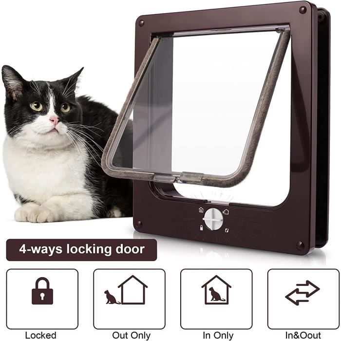 Meilleurs prix pour Chatière pour Chat à 4 Voies porte à rabat pour animaux de compagnie avec Tunnel porte pour chat verrouillable L 17.5x19x5.5cm Burn