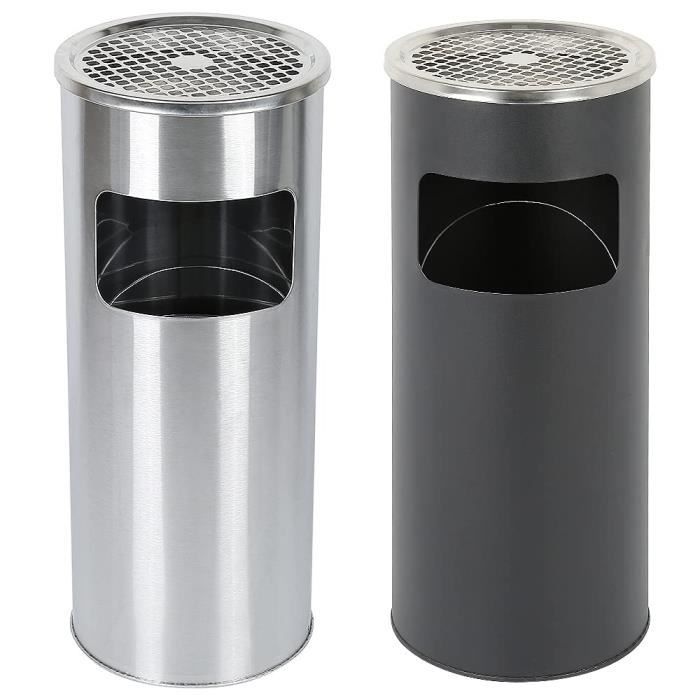 Drumm Poubelle Extérieure 30L Avec Cendrier - Acier Inoxydable Noir