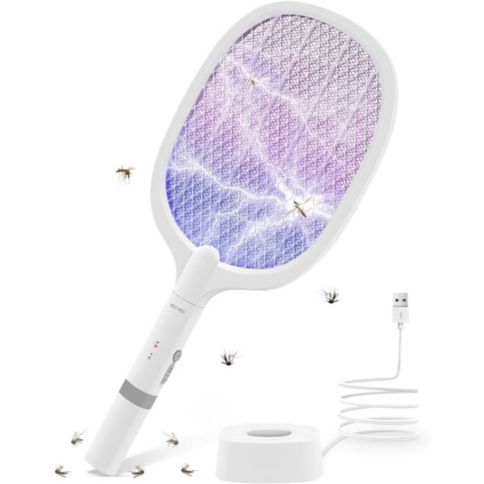 Volwco Raquette électrique anti-mouches à moustiques rechargeable à LED