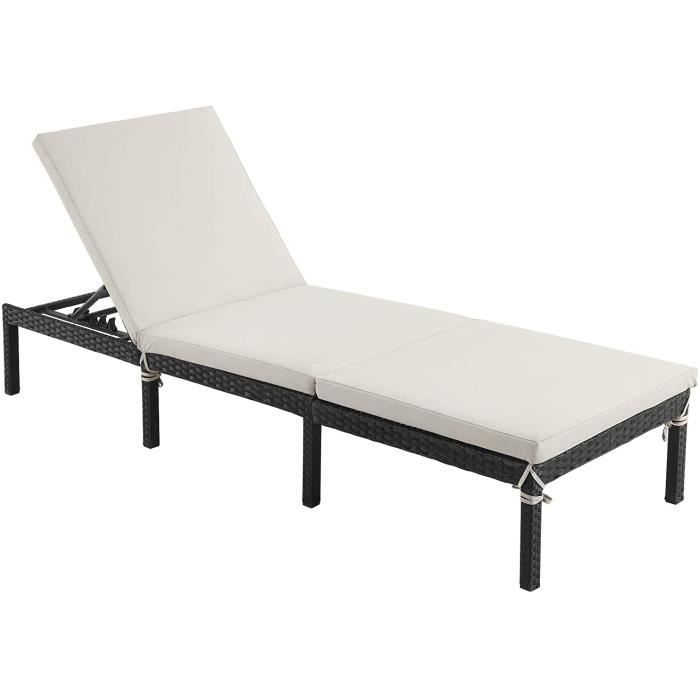 songmics chaise longue, bain de soleil, transat de relaxation,avec matelas de 5 cm, inclinable, cb27brv2