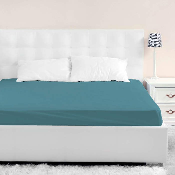 Drap housse jersey bleu canard bonnet 40 cm 140x200 - Bleu - Terre de Nuit