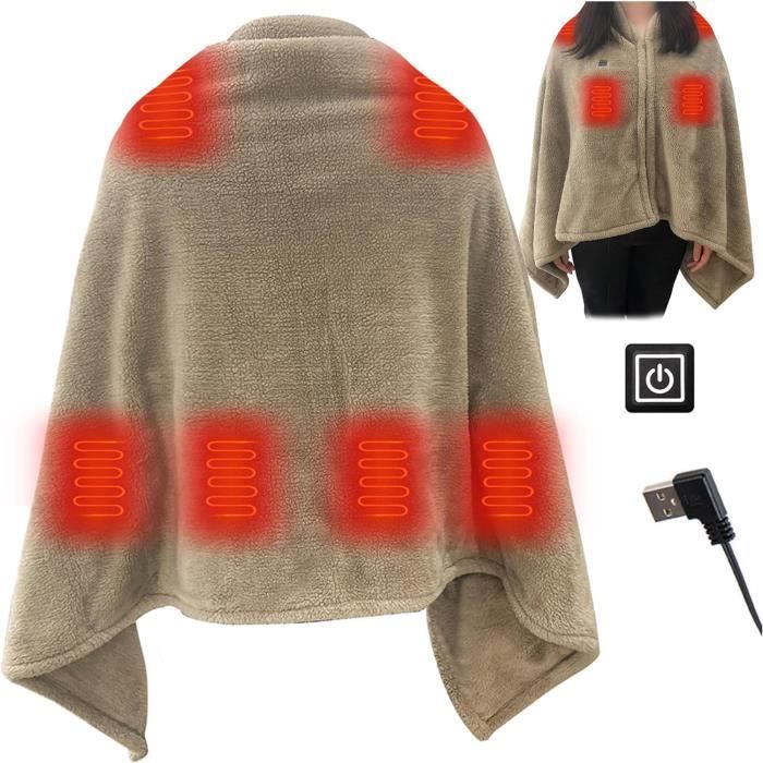 Châle Chauffant USB Portable - 3 Niveaux De Température (35°C-55°C), Taille 150x70 Cm, Matière Douce, Couleur Kaki - 11