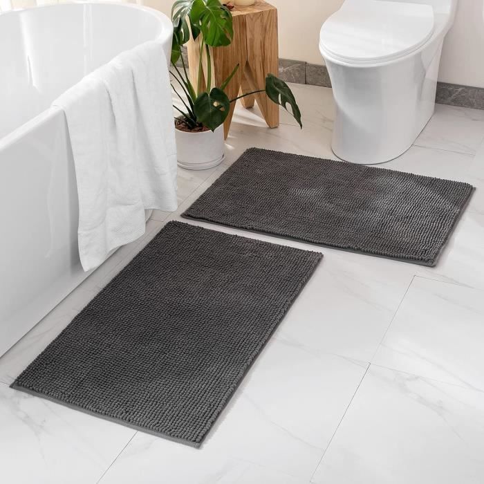 Tapis De Salle De Bain Chenille Absorbant - 60x90cm | Antidérapant, Doux Et Confortable | Microfibre Vert Matcha
