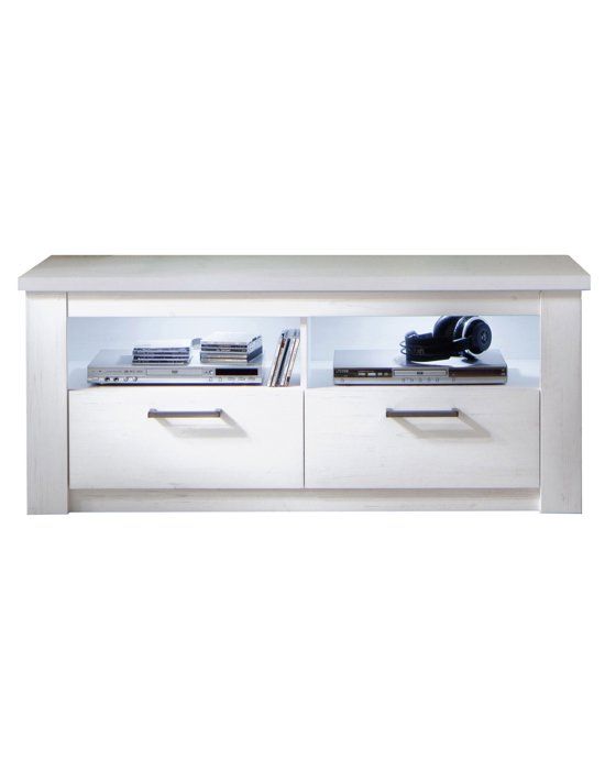 meuble tv blanc contemporain trend team georgia - 139x58x48cm - 2 tiroirs - 2 compartiments ouverts