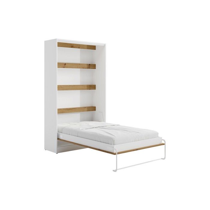 Lit escamotable 120 x 200 cm - Ouverture verticale manuelle - Avec LEDs - Blanc et naturel - RAPILI