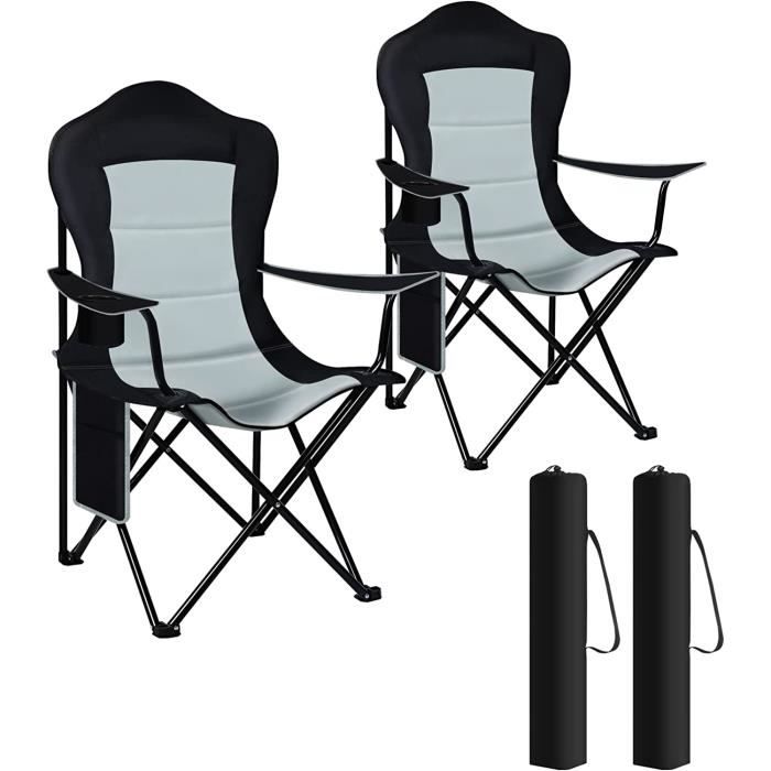 woltu 2x chaise de camping pliable et portable, chaise de pêche, chaise plage légère, chaise de jardin exterieur, noir+gris clair