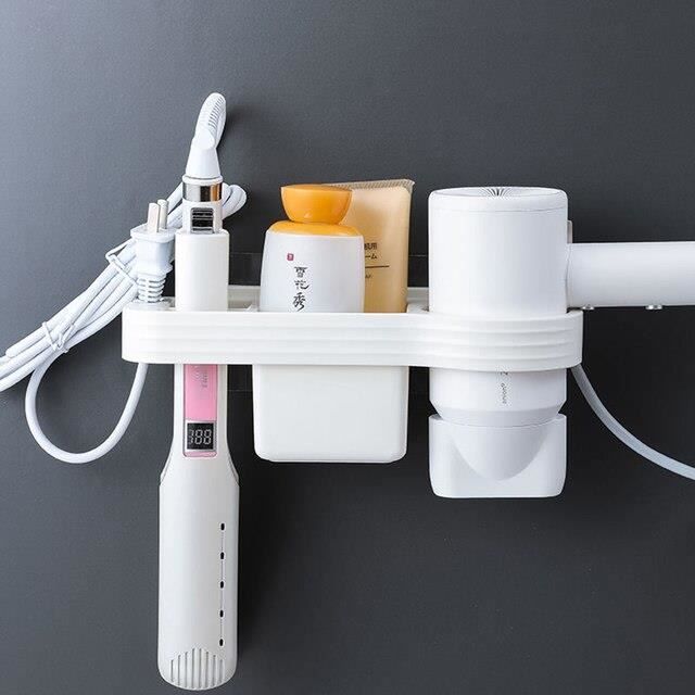 DONGKER Support Mural Magnétique pour Sèche-Cheveux,avec Ventouse et Rangement Dissimulé pour Cordon,Idéal pour la Salle de Bain,Salon de Coiffure Ou Le Dressing