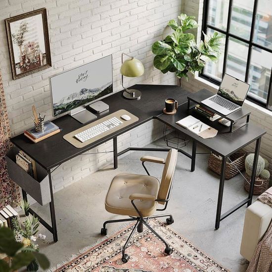 CubiCubi Bureau PC 120cm Avec Étagères - Bureau D'angle En L Pour Petit Espace | Rangement Pratique Noir