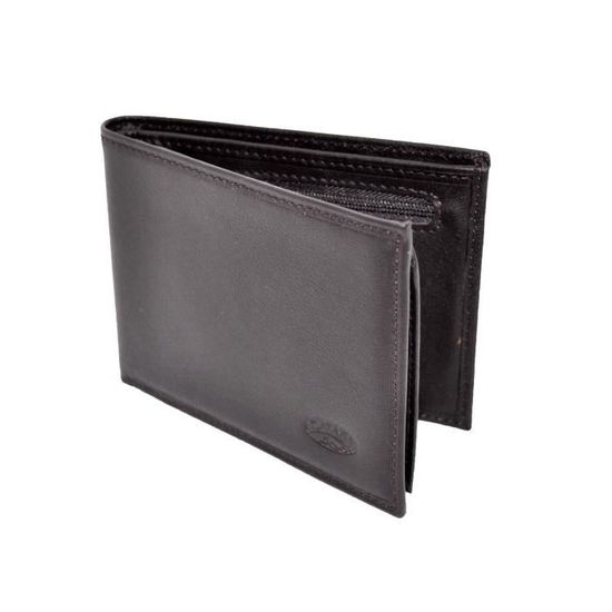Portefeuille Homme Katana En Cuir Lisse – Style Italien, 2 Plis, Fermeture Zip Et Portes-cartes