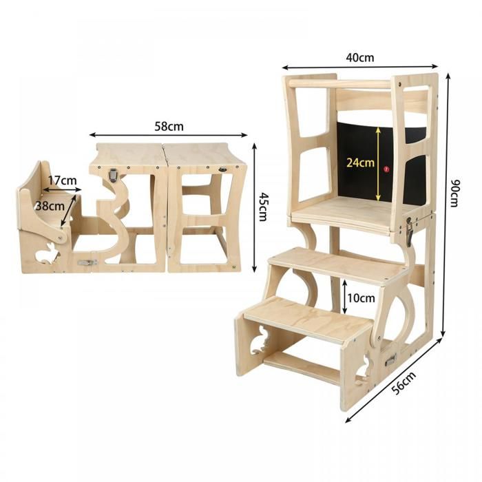 Tabouret Enfant En Bois Portable Rose 26cm - Siège Antidérapant Léger Pour Tout-Petits