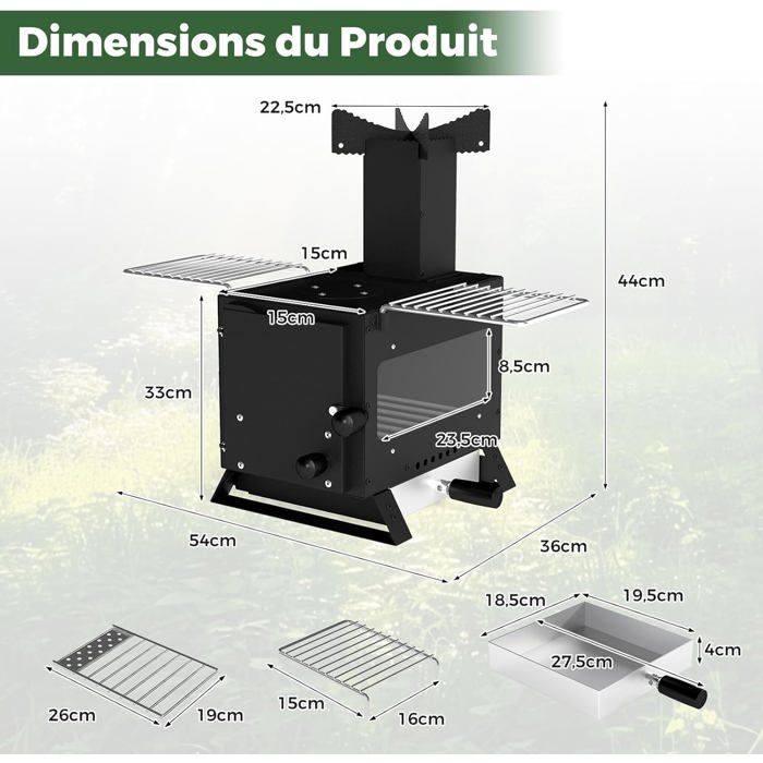 TD® Gril de charbon de bois pliant en acier inoxydable fournitures de