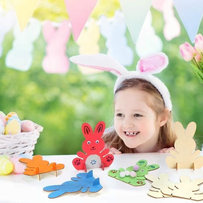 12Pcs Lapins En Bois À Peindre, 63-Piece Lapin Kit De Décoration 12Pcs Lapins En Bois À Peindre, 63-Piece Lapin Kit De Décoration
