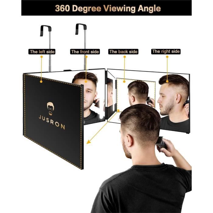 Miroir Coiffure 360° Pliable - 3 Faces Réglable - Pour Rasage, Maquillage, Coupe
