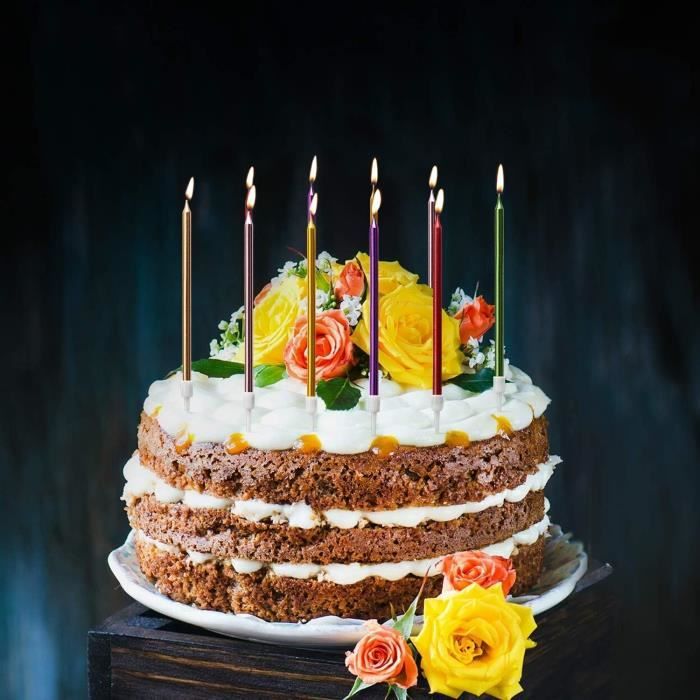 Bougies de Gâteau d'anniversaire,Bougies d'anniversaire 36 pcs Bougie de  Gâteau Longues Minces Bougie de Gâteau avec Supports [635] - Cdiscount  Maison