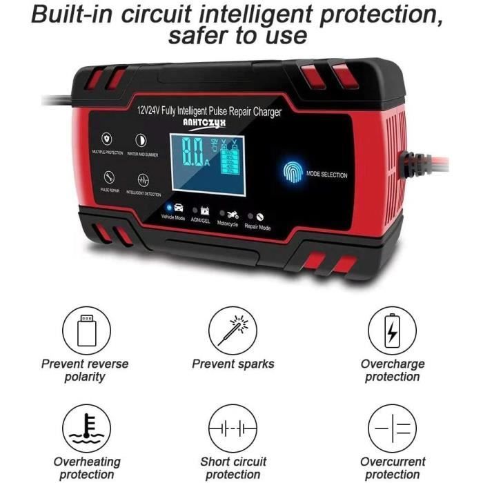 Chargeur de Batterie Intelligent 6A 6V-12V-24V avec Écran LCD Chargeur Moto  Portable Rapide Multiples Modes de Charge de Prote[9] - Cdiscount Auto