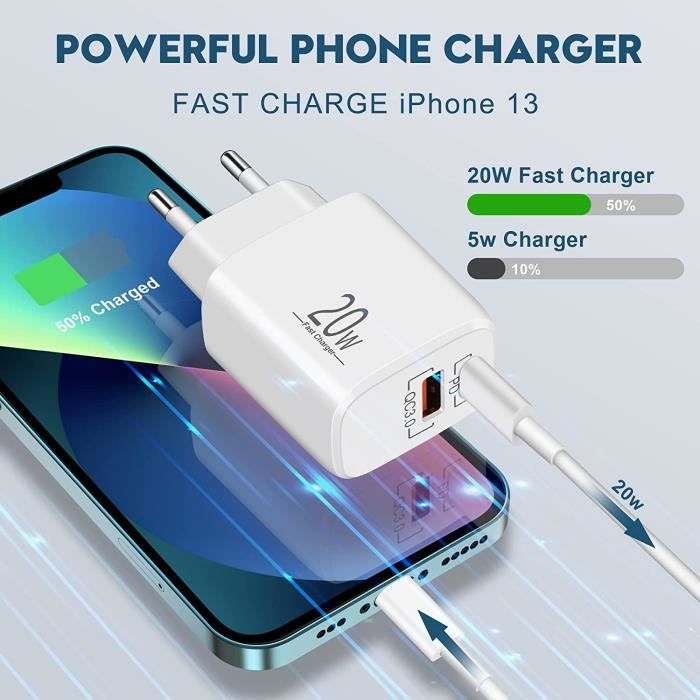 18W Chargeur USB-C Adaptateur Avec Type C Câble Chargeur rapide pour iPhone  11 Pro_7601SD16532