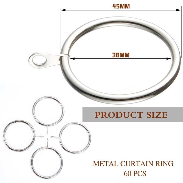 Lot De 60 Anneaux De Rideaux Métal Argent 38mm Diamètre Interne - Glisse Facile