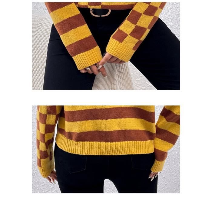 Pull à Carreaux Pour Femme - Col En V Et Coupe Droite - En Laine Douce Et Extensible - 8