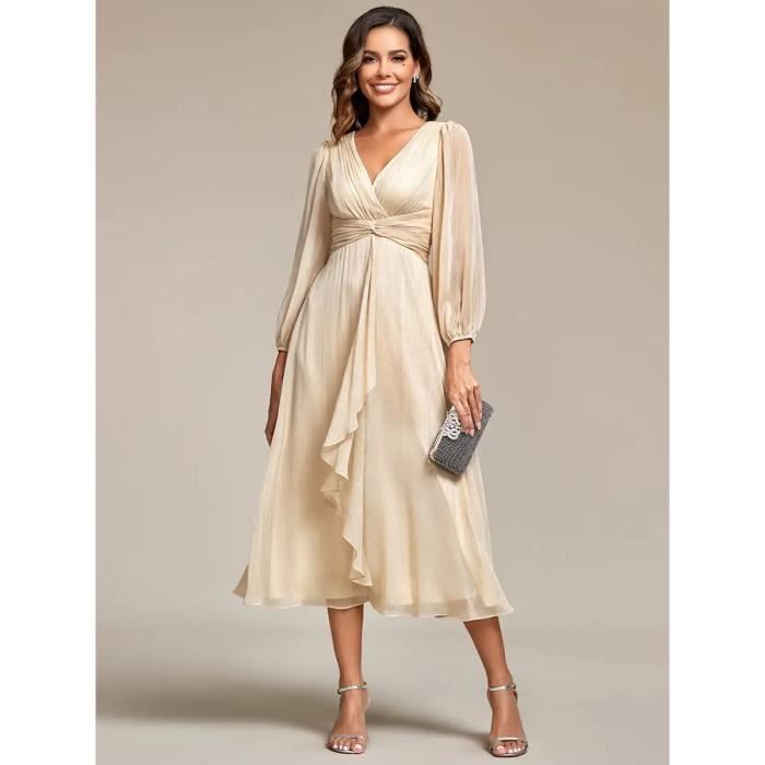 Ever-Pretty Robe De Cocktail Femme En Mousseline - Col Rond, Manches Courtes à Volants - EG01926-C - Soirée, Mariage